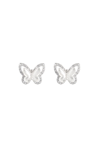 S7-6-1-ME10626RD - 3D BUTTERFLY PAVE RHINESTONE EARRINGS - SILVER/1PC