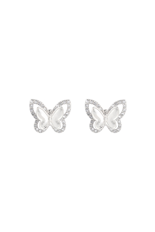 S7-6-1-ME10626RD - 3D BUTTERFLY PAVE RHINESTONE EARRINGS - SILVER/1PC