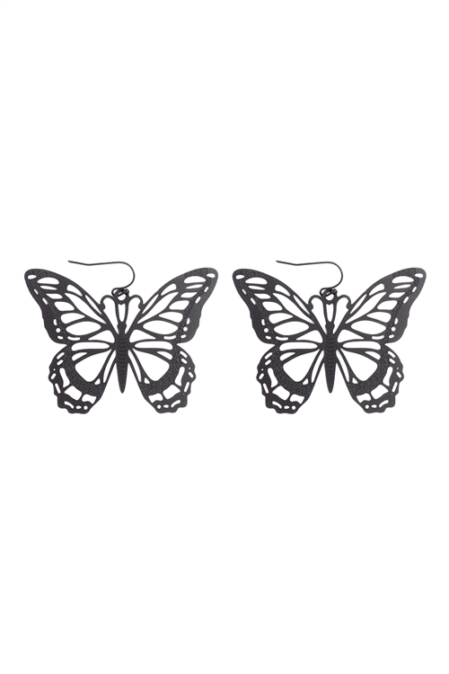 SA3-1-4-ME10640BK - BUTTERFLY FILIGREE DANGLE HOOK EARRINGS - BLACK/6PCS