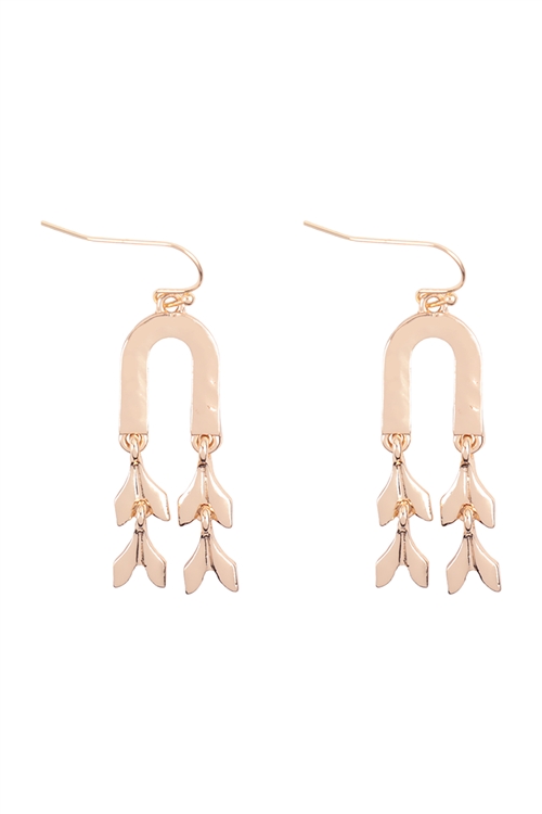 A1-2-2-ME10669GD - ARROW HEAD  DANGLE LINKED EARRINGS-GOLD/1PC (NOW $1.50 ONLY!)