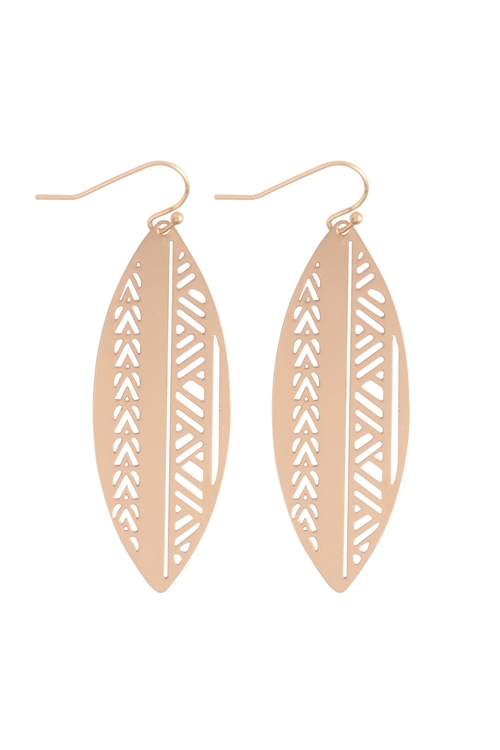 S1-6-5-ME10736MG - BOAT SHAPED AZTEC FILIGREE  BRASS EARRINGS-MATTE GOLD/1PC