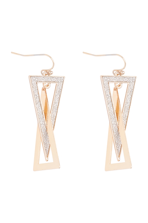 A2-3-3-ME10767GD - TRIANGLE INTERLINK SAND STICKER DANGLING EARRINGS-GOLD/1PC