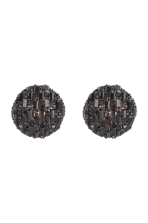 A2-3-3-ME10770BK - CIRCLE BUTTON RHINESTONE GLITTER STUD EARRINGS-BLACK/1PC