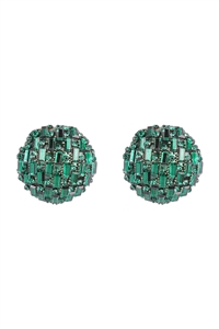 A2-3-3-ME10770EMR - CIRCLE BUTTON RHINESTONE GLITTER STUD EARRINGS-EMERALD/1PC