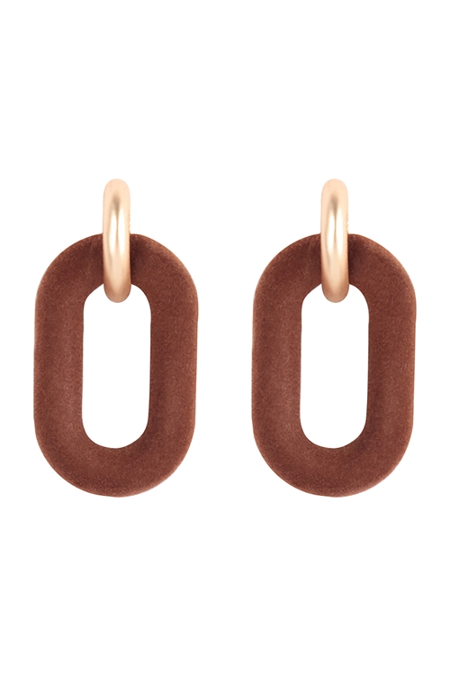 A2-1-1-ME10777BRW - OVAL VELVET LINKED POST EARRINGS-BROWN/6PCS