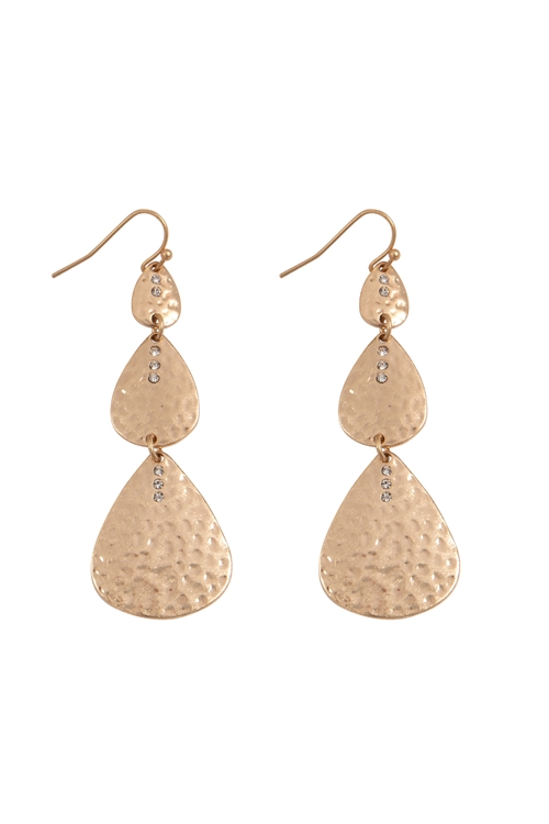 SA4-2-4-ME10787WG - LINK TEARDROP HAMMERED CAST EARRINGS-MATTE GOLD/1PC (NOW $2.25 ONLY!)