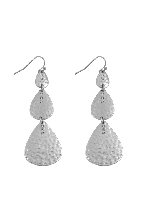 SA4-2-4-ME10787WS - LINK TEARDROP HAMMERED CAST EARRINGS-MATTE SILVER/1PC (NOW $2.25 ONLY!)