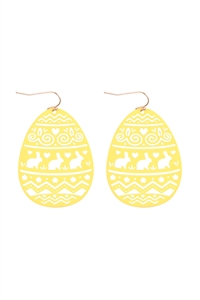S1-3-1-ME10827YEL - EASTER EGG FILIGREE COLORED LASER CUT EARRINGS-YELLOW/1PC