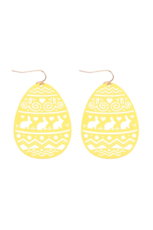 S1-3-1-ME10827YEL - EASTER EGG FILIGREE COLORED LASER CUT EARRINGS-YELLOW/1PC