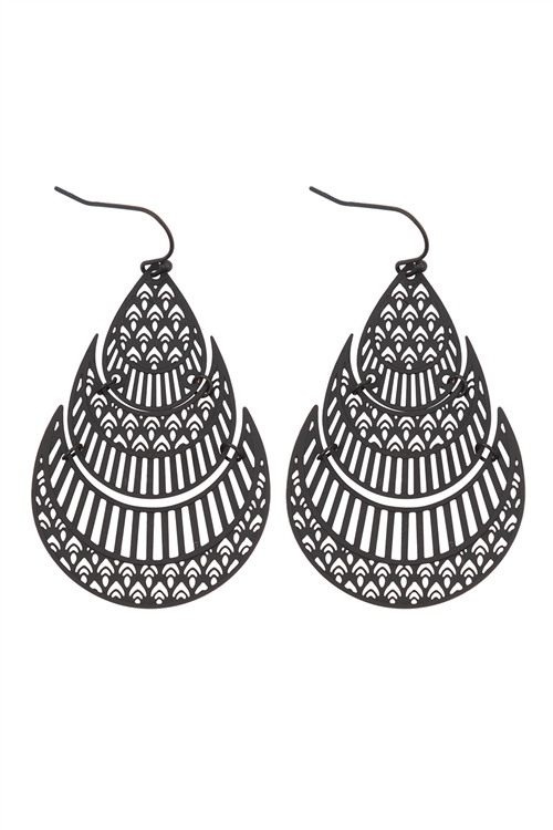 S1-2-1-ME10857BK - MORROCAN TEARDROP SHAPED FILIGREE DROP EARRINGS-BLACK/1PC