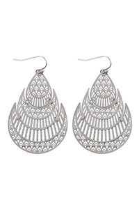 S1-2-1-ME10857RD - MORROCAN TEARDROP SHAPED FILIGREE DROP EARRINGS-SILVER/1PC