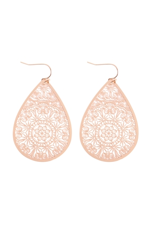 S1-6-1-ME10865GD - TEARDROP SHAPE FILIGREE FISH HOOK EARRINGS-GOLD/1PC