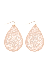 S1-8-4-ME10865MG - TEARDROP SHAPE FILIGREE FISH HOOK EARRINGS-MATTE GOLD/1PC