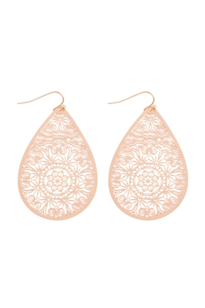 S1-8-4-ME10865MG - TEARDROP SHAPE FILIGREE FISH HOOK EARRINGS-MATTE GOLD/1PC