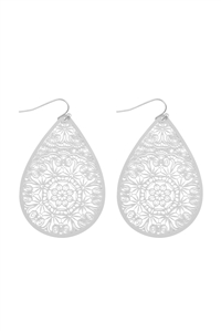 S1-8-4-ME10865MS - TEARDROP SHAPE FILIGREE FISH HOOK EARRINGS-MATTE SILVER/1PC