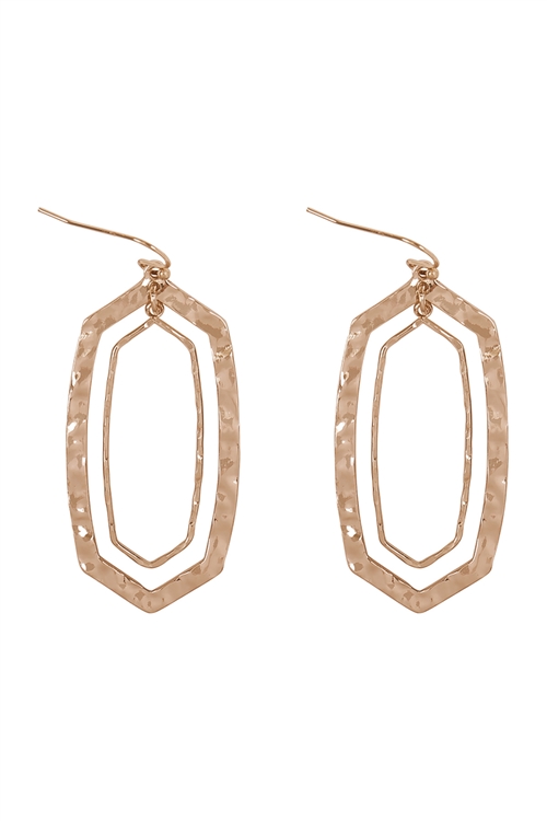 A1-2-5-ME10869GD - HEXAGON SHAPE HAMMERED DROP LINK EARRINGS-GOLD/1PC