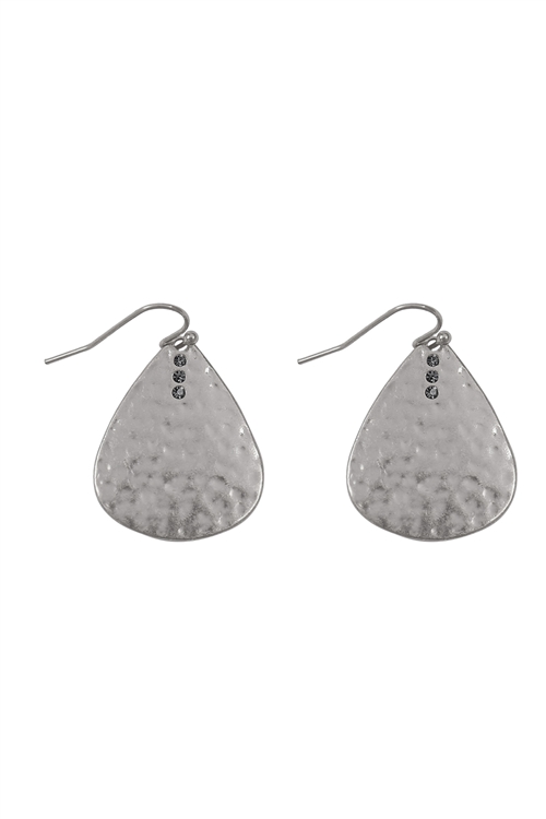 A3-1-2-ME10879WS - HAMMERED CASTING TEARDROP EARRINGS-MATTE SILVER/1PC (NOW $1.25 ONLY!)