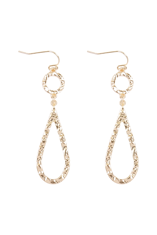 A3-1-2-ME10885GD - TEXTURED CIRCLE TEARDROP  EARRINGS-GOLD/1PC