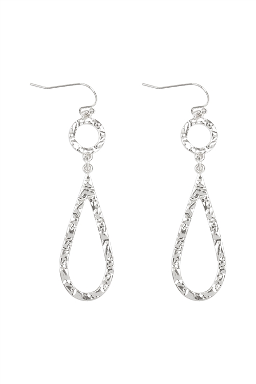 A3-1-2-ME10885RD - TEXTURED CIRCLE TEARDROP  EARRINGS-SILVER/1PC