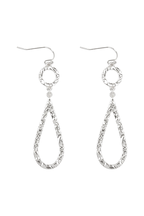 A2-2-2-ME10885RD - TEXTURED CIRCLE TEARDROP  EARRINGS-SILVER/1PC