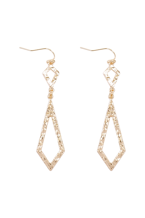 A3-1-2-ME10886GD - TEXTURED DIAMOND 2 DROP EARRINGS-GOLD/1PC