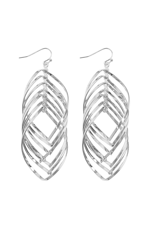 S1-4-4-ME10923RD - TWIST MULTI LAYERED DISTORT DROP EARRINGS-SILVER/1PC (NOW $3.00 ONLY!)