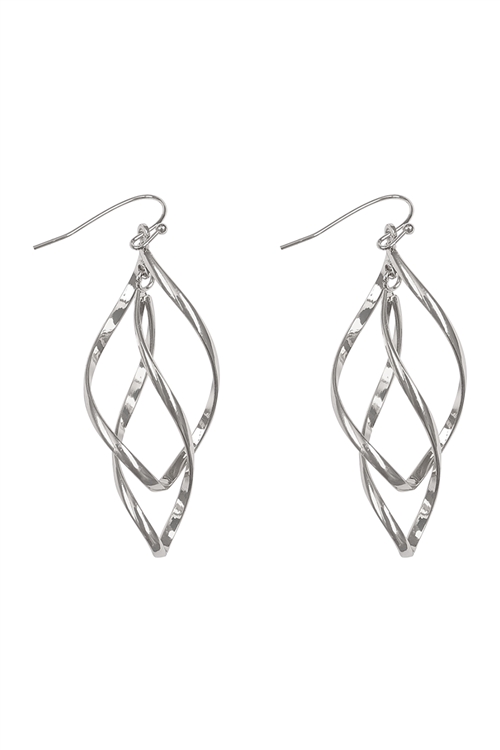 A1-1-5-ME10932RD - TWIST MOBILE LAYERED DROP HOOK EARRINGS-SILVER/1PC