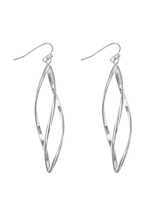 S7-6-2-ME10933RD - TWIST SIMPLE DROP HOOK EARRINGS-SILVER/1PC