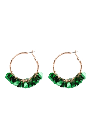 S1-1-2-ME10992GRN - 1.75" SEQUIN DANGLE HOOP EARRINGS-GREEN/1PC