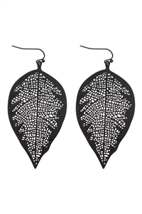 S1-6-2-ME11047BK - FINE LEAF FILIGREE HOOK EARRINGS-BLACK/1PC