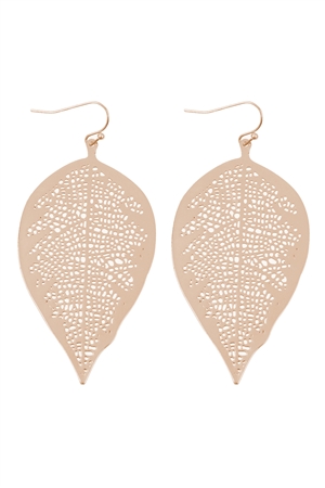 S1-2-1-ME11047GD - FINE LEAF FILIGREE HOOK EARRINGS-GOLD/1PC