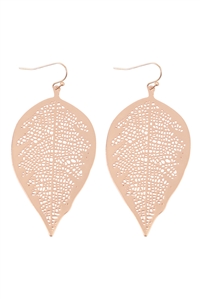 S1-6-2-ME11047MG - FINE LEAF FILIGREE HOOK EARRINGS-MATTE GOLD/1PC