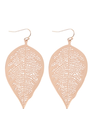 S1-6-2-ME11047MG - FINE LEAF FILIGREE HOOK EARRINGS-MATTE GOLD/1PC