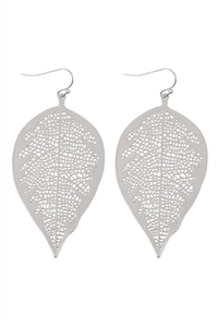 S1-6-2-ME11047MS - FINE LEAF FILIGREE HOOK EARRINGS-MATTE SILVER/1PC