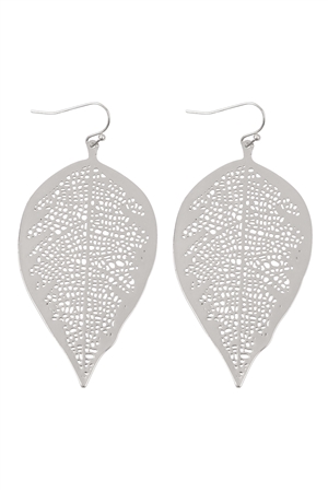 S1-6-2-ME11047MS - FINE LEAF FILIGREE HOOK EARRINGS-MATTE SILVER/1PC