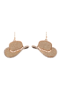 A2-2-1-ME11228GD - COWBOY HAT SANDSTICKER PAVE PEARL HOOK EARRINGS-GOLD/1PC