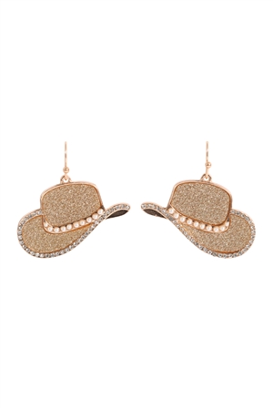 A2-2-1-ME11228GD - COWBOY HAT SANDSTICKER PAVE PEARL HOOK EARRINGS-GOLD/1PC