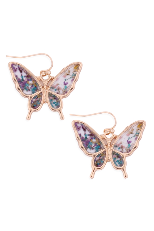 S1-8-4-ME1243GDLMT - BUTTERFLY RESIN DROP HOOK EARRINGS- GOLD LIGHT MULTICOLOR/1PC