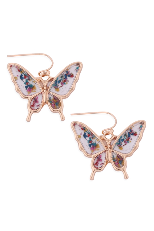 S1-7-4-ME1243GDMT - BUTTERFLY RESIN DROP HOOK EARRINGS- GOLD MULTICOLOR/1PC (NOW $1.25 ONLY!)