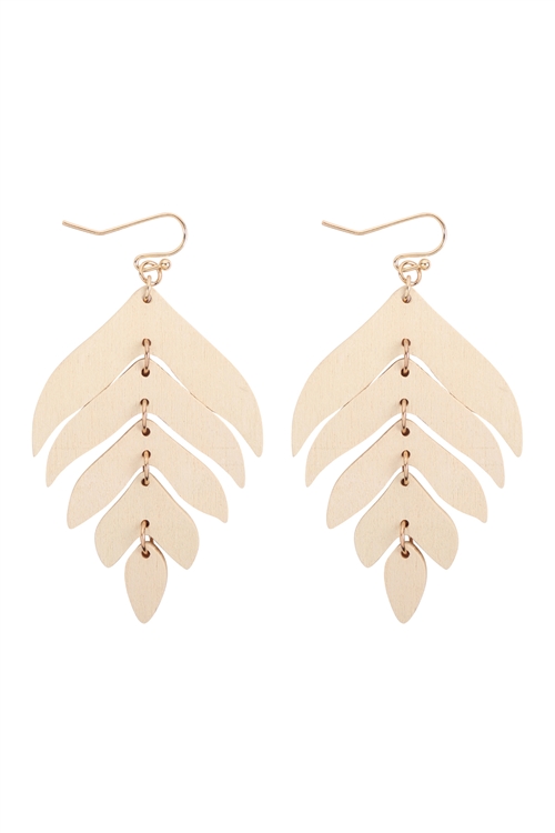 S7-4-4-ME20132CRM - WOOD DANGLING LEAF EARRINGS - CREAM/6PCS