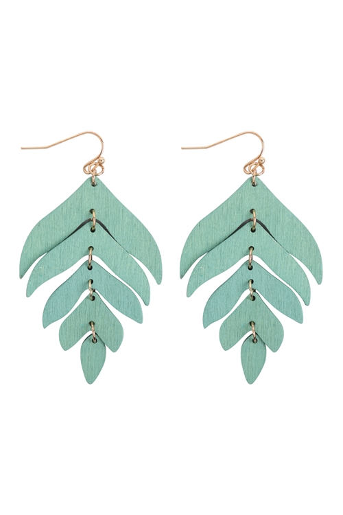 S7-4-4-ME20132TQS - WOOD DANGLING LEAF EARRINGS - TURQUOISE/6PCS