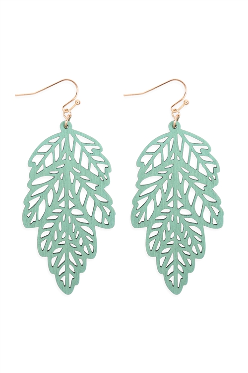 S7-5-3-ME20137TQS - WOOD LEAF FILIGREE EARRINGS - TURQUOISE/6PCS