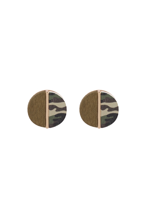 A3-1-5-ME20156CAM1 - ROUND WOOD CAMO TWO TONE STUD EARRINGS/6PCS