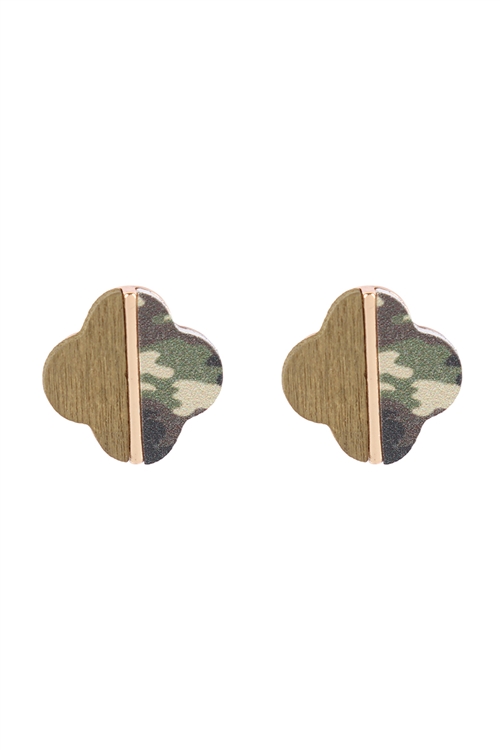 A2-1-5-ME20157CAM1 - CLOVER WOOD CAMO TWO TONE STUD EARRINGS/1PC