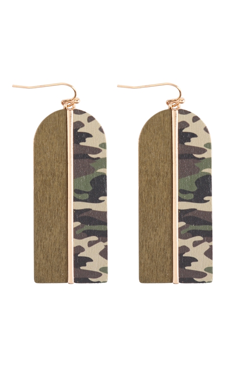 A3-3-5-ME20159CAM1 - ARCH WOOD CAMO TWO TONE EARRINGS/6PCS