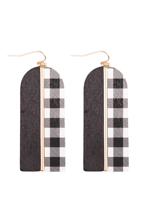 A3-3-5-ME20159CK2 - ARCH WOOD CHECK WHITE TWO TONE EARRINGS/6PCS