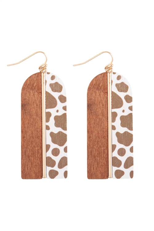 A3-3-5-ME20159NCOW - ARCH WOOD COW NATURAL TWO TONE EARRINGS/6PCS