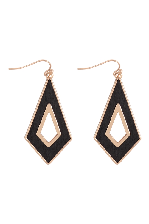 S7-4-4-ME20166BK - WOOD METAL GEOMETRIC SHAPE EARRINGS - GOLD BLACK/6PCS