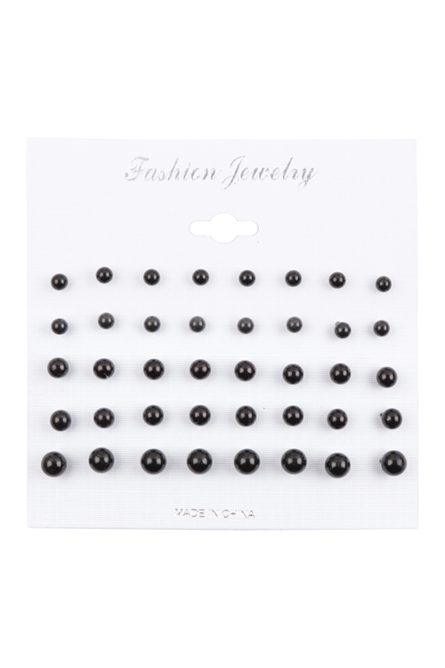 S23-11-4-ME20194 - MULTI SIZE BLACK AND CREAM  BALL STUD EARRING SET/12PCS