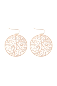 S1-8-4-ME20311GD - ROUND LEAF PATTERN FILI FISH HOOK EARRINGS-GOLD/1PC